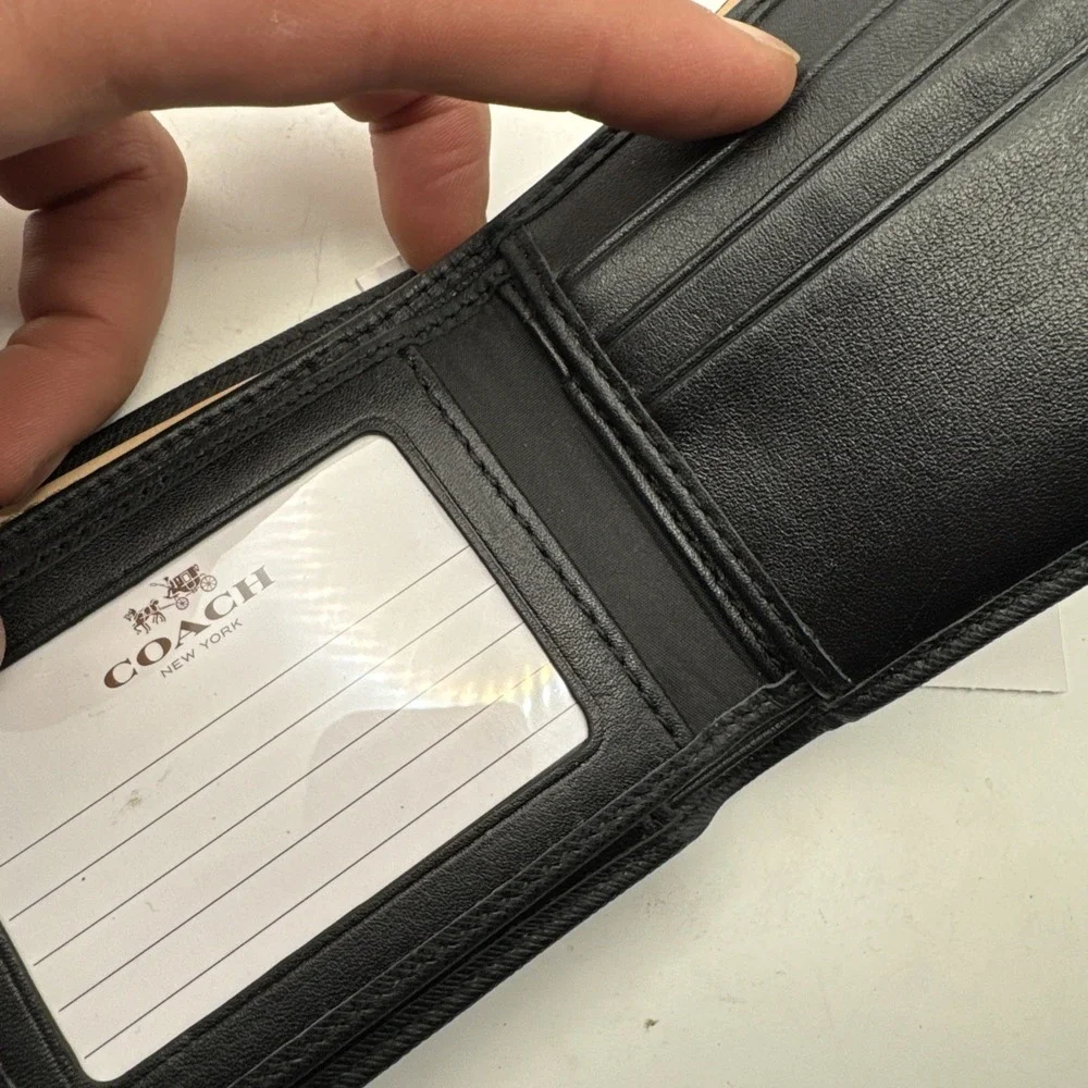 Black Coach Men's Leather Wallet F74768 New Bi-fold With Insert